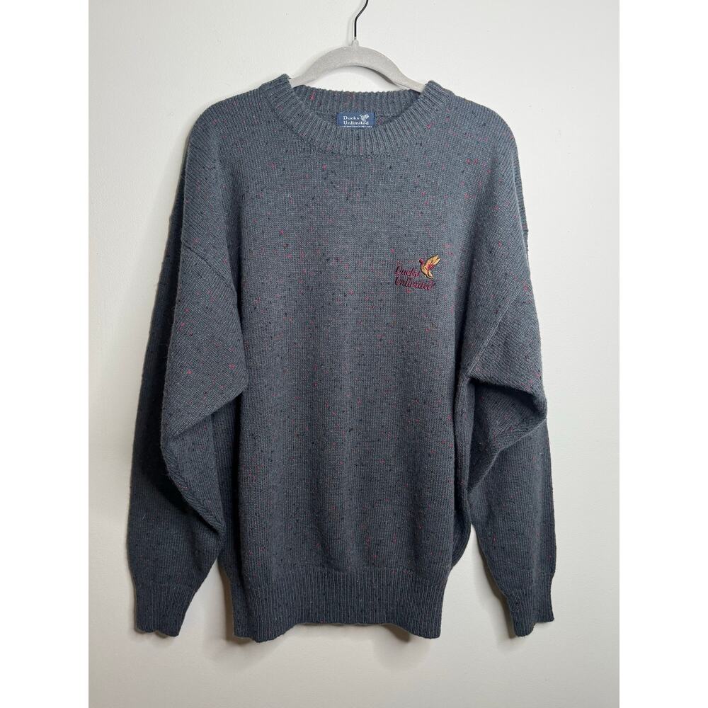 Ducks Unlimited Vintage 90s Blue Wool Blend Crewneck Speckled Sweater Size XL